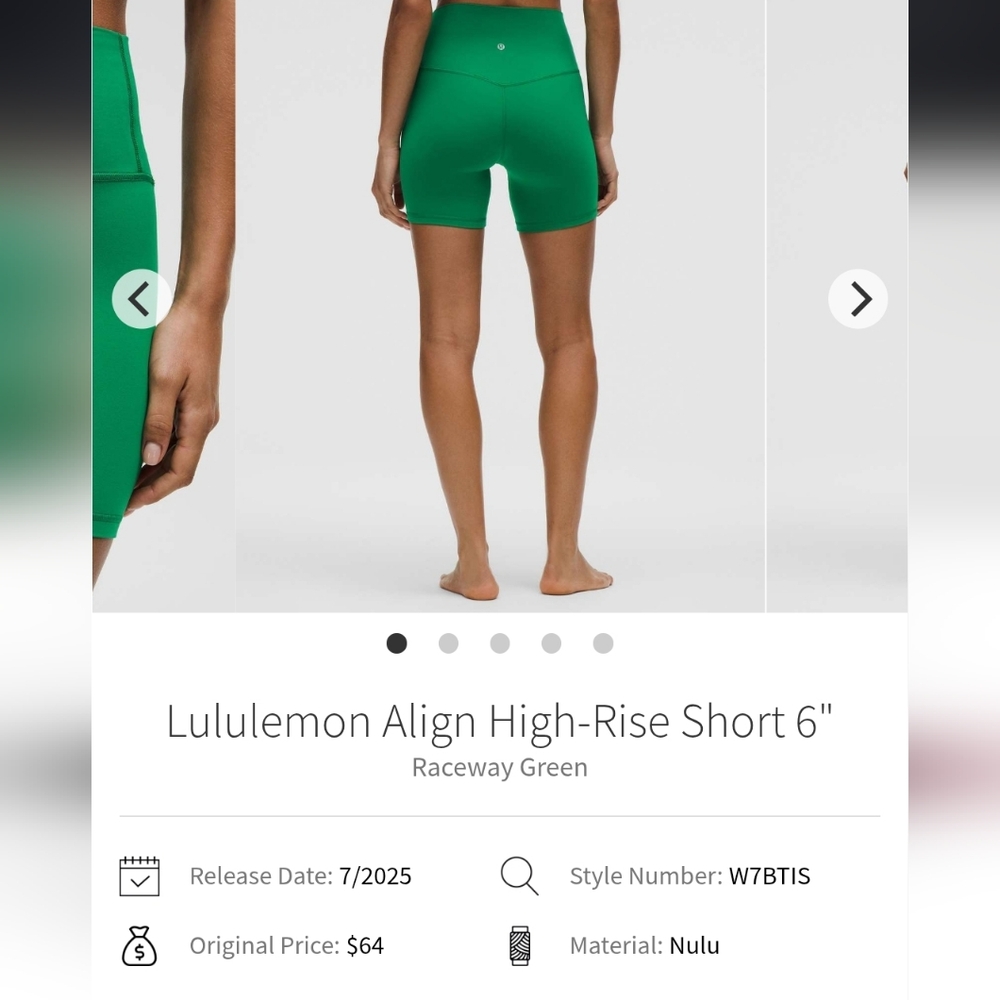 Lululemon Align Shorts Raceway Green Size 8 Medium - Picture 5 of 5